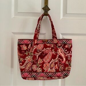 Vera Bradley Piccadilly Plum Red and Pink Paisley Quilt Tote Bag